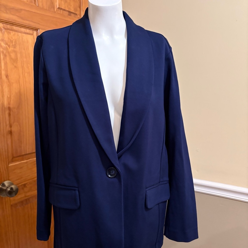Set of Two Susan Graver Petite Tailored Classic Navy Blue Blazer/Pants Sz L - Picture 2 of 11